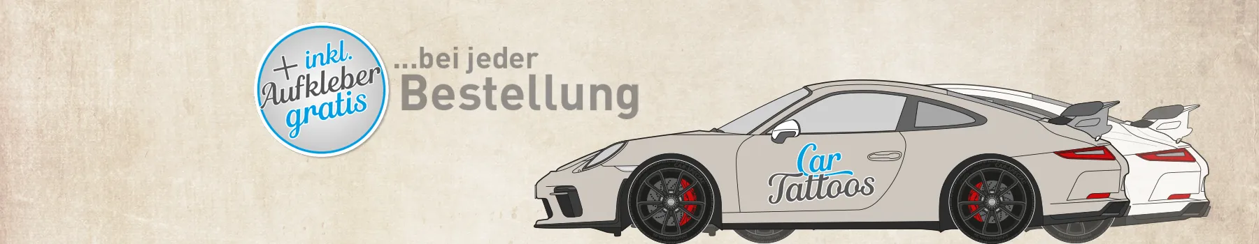Headergrafik Shop Car Tattoos Autoaufkleber - Ansicht von mehreren Fahrzeugen verziert mit Aufklebern aus unserem Sortiment